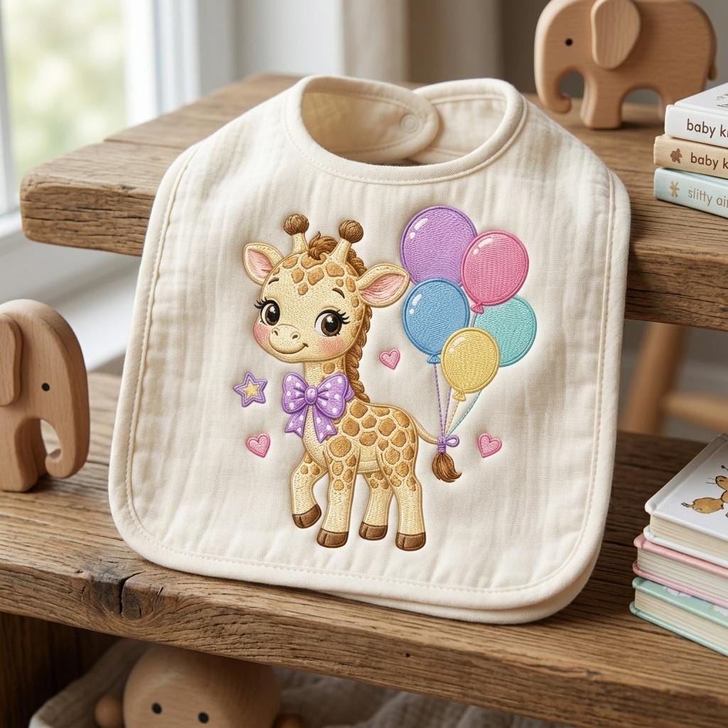 Cute Giraffe Balloon Embroidery Design, Kawaii Safari Animal, Baby Shower Design, Colorful Machine Stitch, 5 sizes, Digital Download - image 5