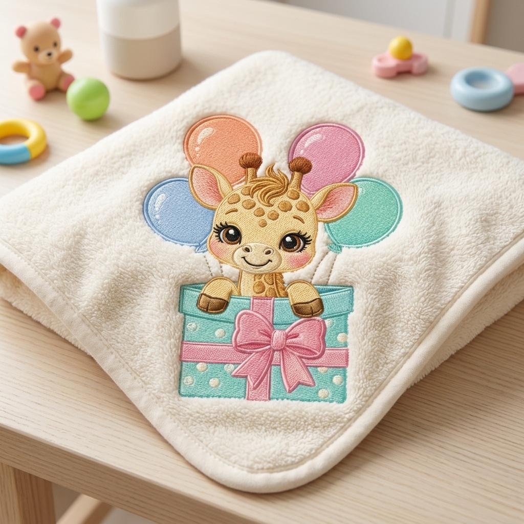 Giraffe in Gift Box Embroidery Design, Kawaii Safari Animal, Cute Balloon Design, Baby Shower Machine Embroidery, 5 sizes, Digital Download - image 4