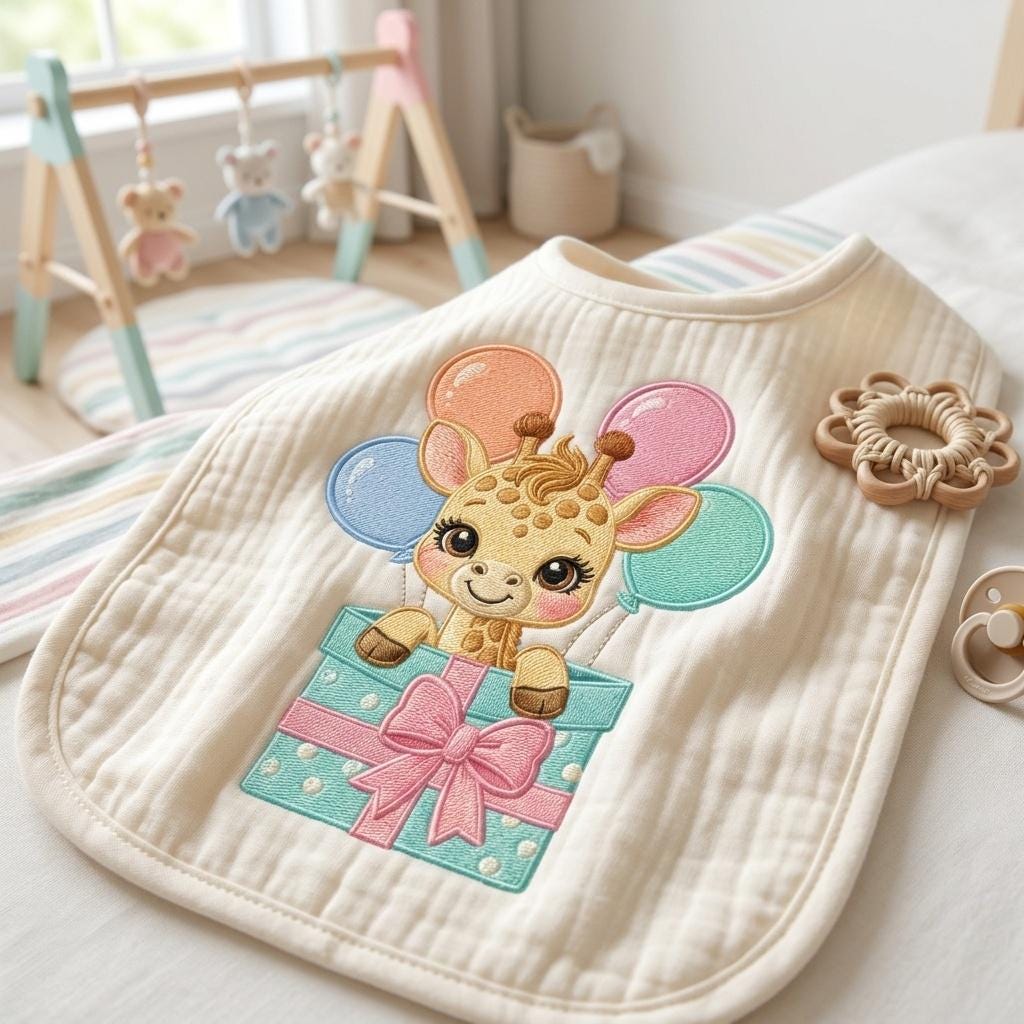 Giraffe in Gift Box Embroidery Design, Kawaii Safari Animal, Cute Balloon Design, Baby Shower Machine Embroidery, 5 sizes, Digital Download - image 7