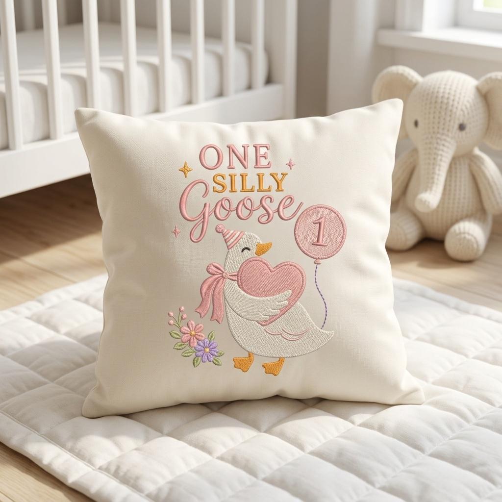 One Silly Goose Embroidery Design, Birthday Balloon Machine Stitch, Baby Goose Digital File, Silly Goose Pattern, 5 sizes, Digital Download - image 3