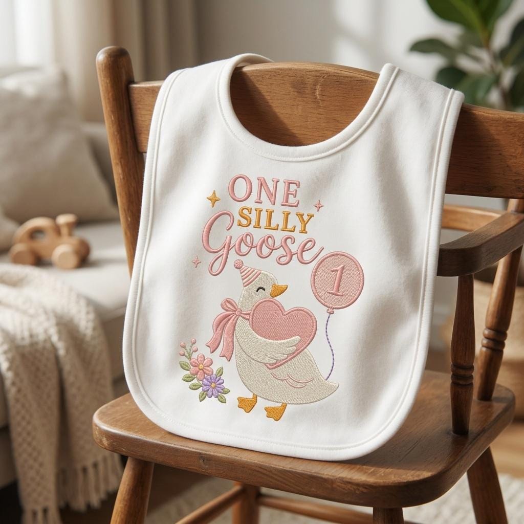 One Silly Goose Embroidery Design, Birthday Balloon Machine Stitch, Baby Goose Digital File, Silly Goose Pattern, 5 sizes, Digital Download - image 5