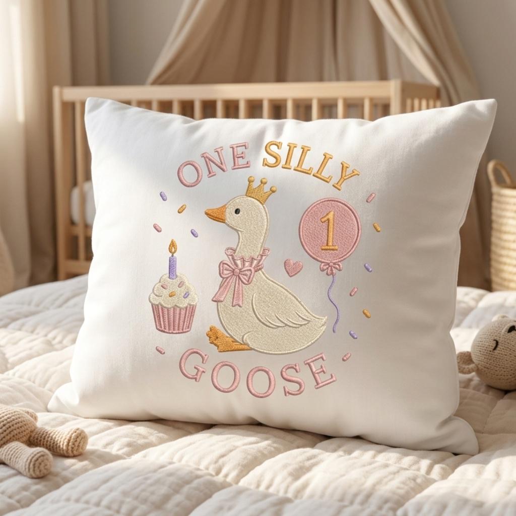 Cute Birthday Goose Embroidery, One Silly Goose Machine Stitch File, Balloon Embroidery Pattern, Baby Goose File, 5 sizes, Digital Download - image 5