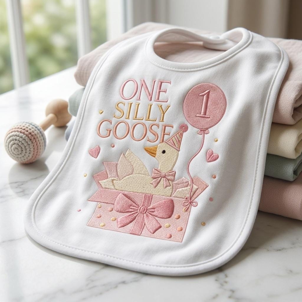 Baby Goose Embroidery Design, One Silly Goose Birthday Balloon, Machine Stitch Digital File, Cute Goose Pattern, 5 sizes, Digital Download - image 5