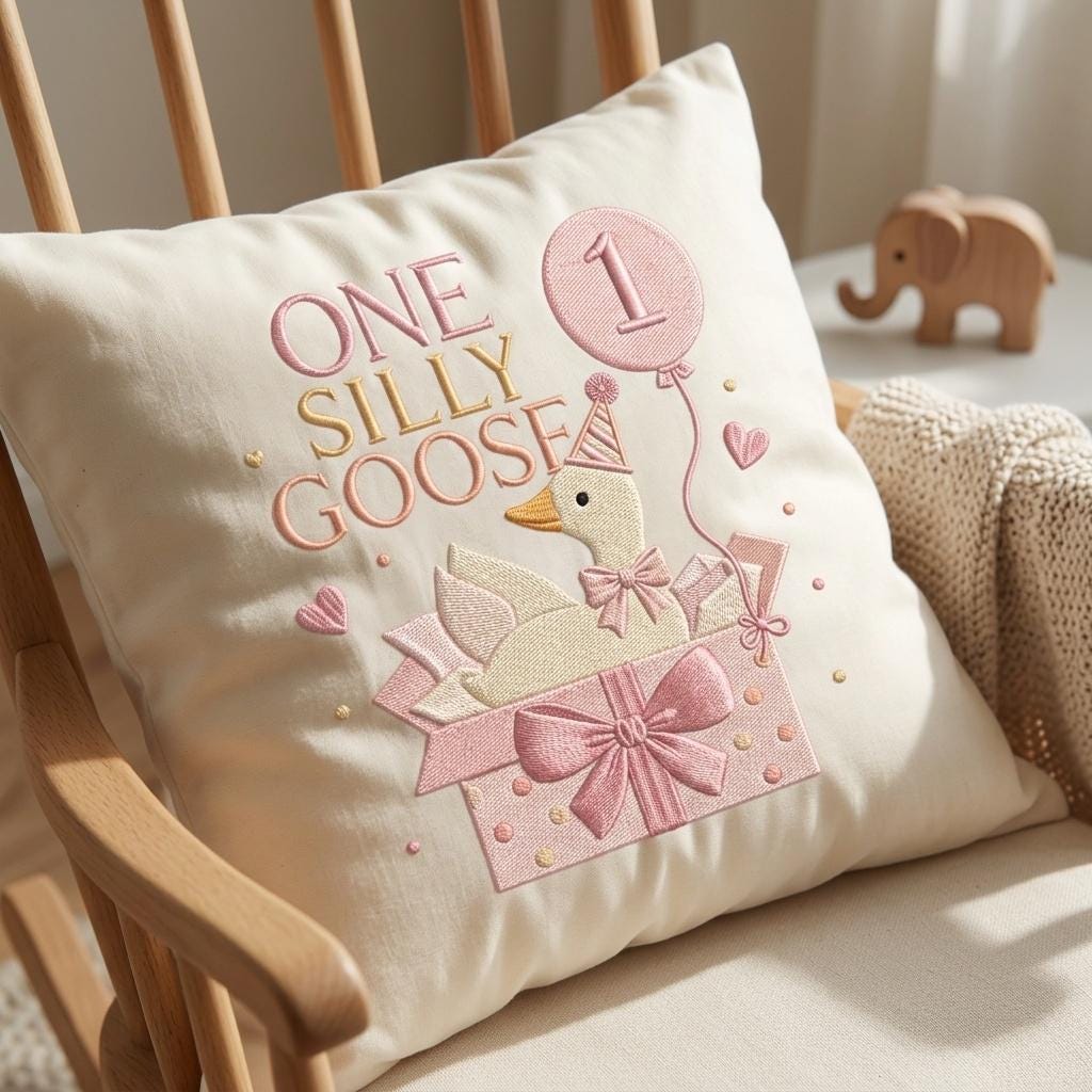 Baby Goose Embroidery Design, One Silly Goose Birthday Balloon, Machine Stitch Digital File, Cute Goose Pattern, 5 sizes, Digital Download - image 6