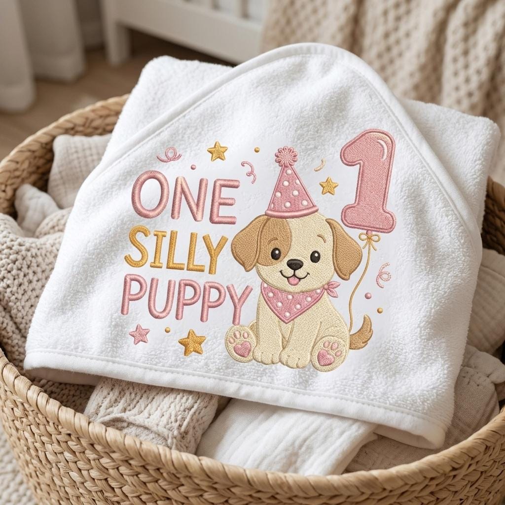 One Silly Puppy Embroidery Design, Birthday Balloon Puppy, Baby Puppy Digital File, Cute Puppy Machine Stitch, 5 sizes, Digital Download - image 3