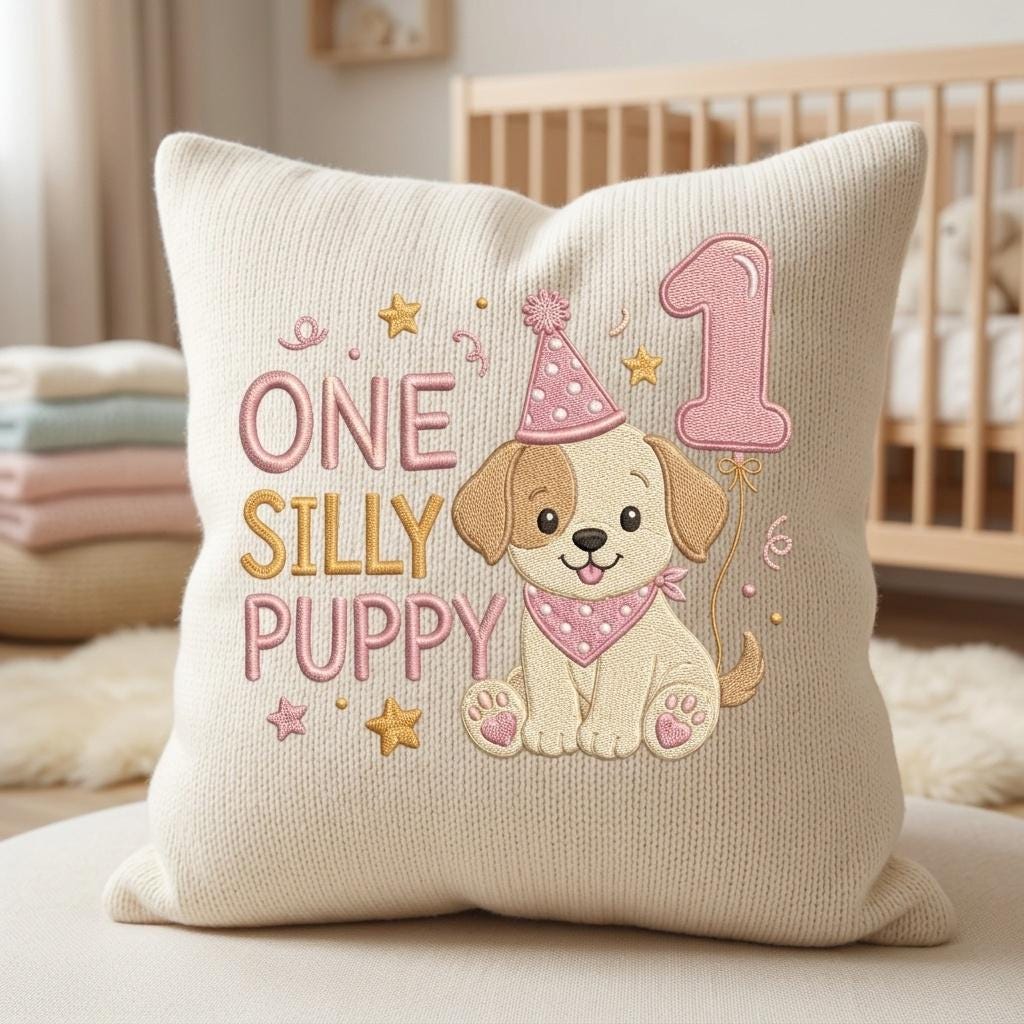 One Silly Puppy Embroidery Design, Birthday Balloon Puppy, Baby Puppy Digital File, Cute Puppy Machine Stitch, 5 sizes, Digital Download - image 5