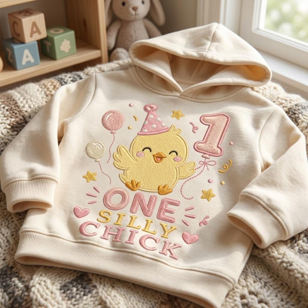 One Silly Chick Embroidery Design, Birthday Balloon Chick, Baby Chick Digital File, Cute Chick Machine Stitch, 5 sizes, Digital Download - image 6
