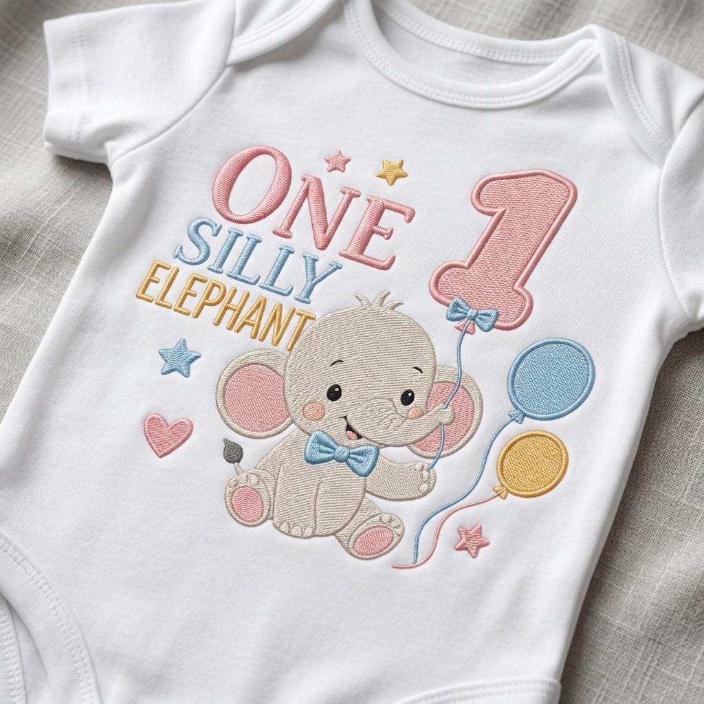 One Silly Elephant Embroidery Design, Birthday Balloon Elephant, Baby Elephant Digital File, Cute Elephant Stitch, 5 sizes, Digital Download - image 5
