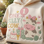 One Silly Cow Embroidery Design, Birthday Balloon Cow, Baby Cow Digital File, Cute Cow Machine Stitch Pattern, 5 sizes, Digital Download - image 4