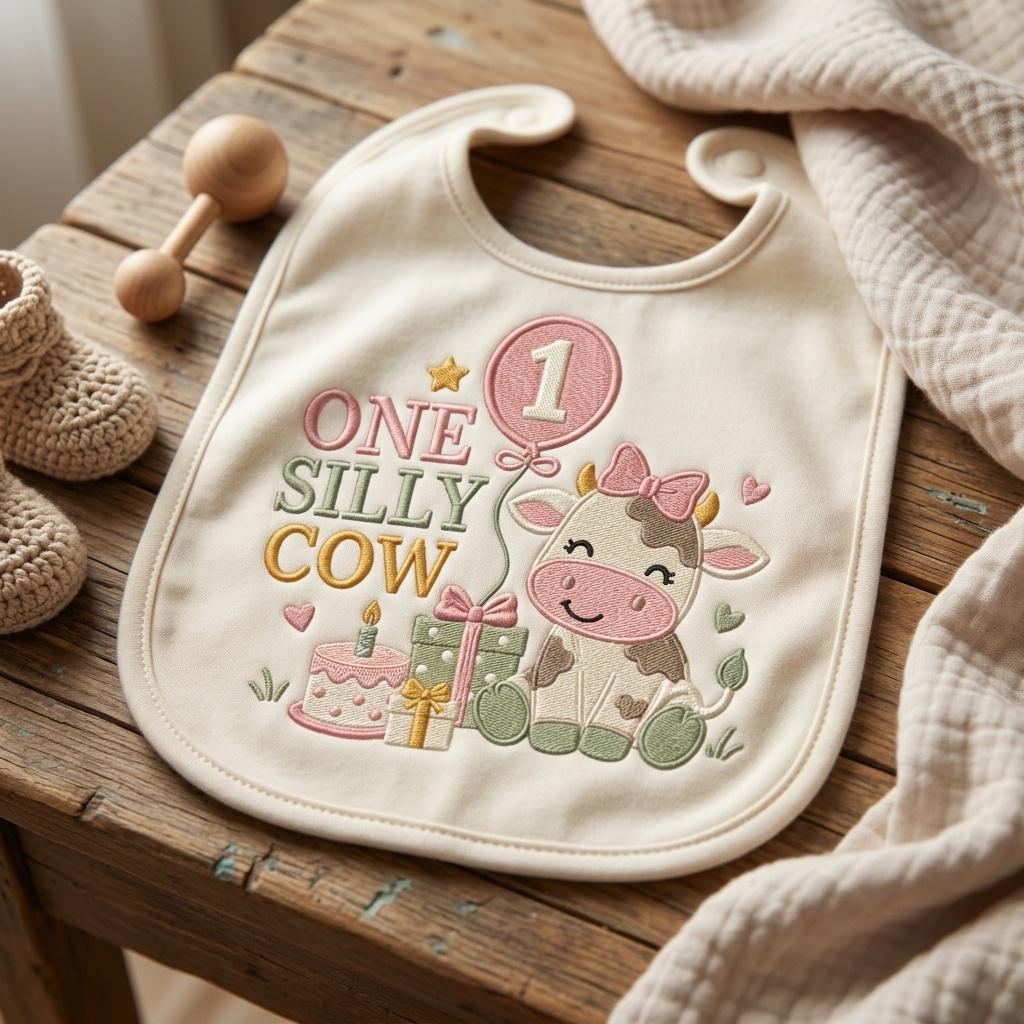One Silly Cow Embroidery Design, Birthday Balloon Cow, Baby Cow Digital File, Cute Cow Machine Stitch Pattern, 5 sizes, Digital Download - image 7