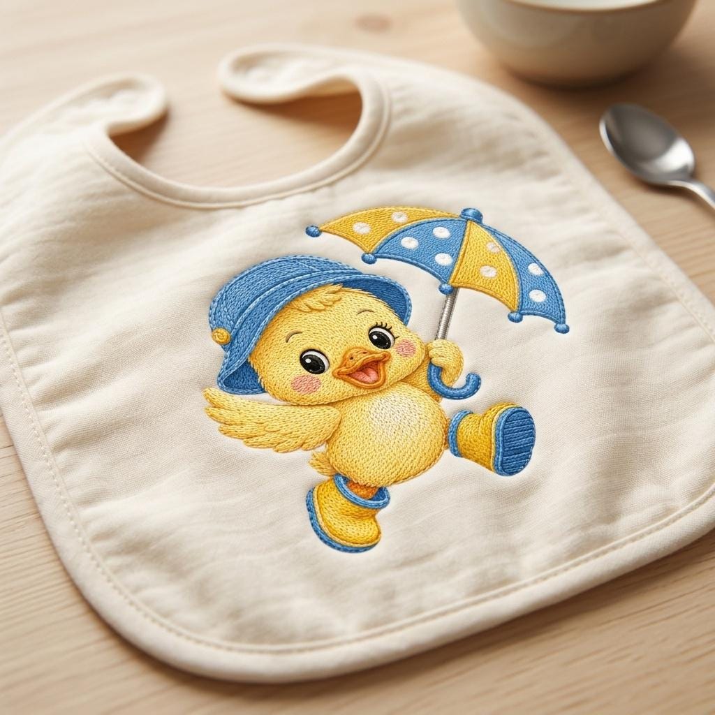 Cute Baby Duck Embroidery Design, Duckling with Umbrella and Rain Boots, Nursery Animal Stitch, Rainy Day Duck, 5 sizes, Digital Download - image 4