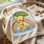 Adorable Duckling Embroidery Design, Baby Duck with Leaf Umbrella, Rainy Nursery Animal Stitch File, 5 sizes, Digital Download - image 3