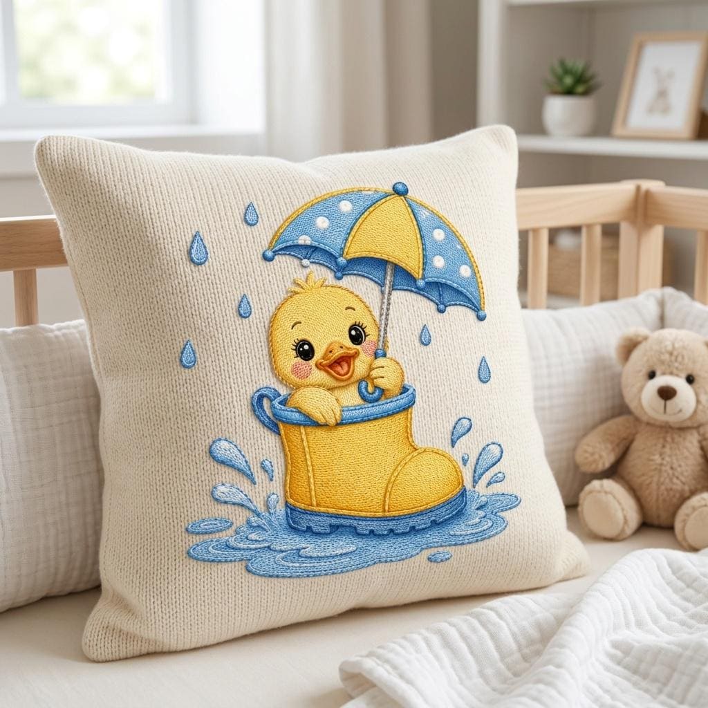 Duckling in Rain Boots Embroidery File, Baby Duck Design for Machine, Rainy Nursery Animal Stitch Pattern, 5 sizes, Digital Download - image 5