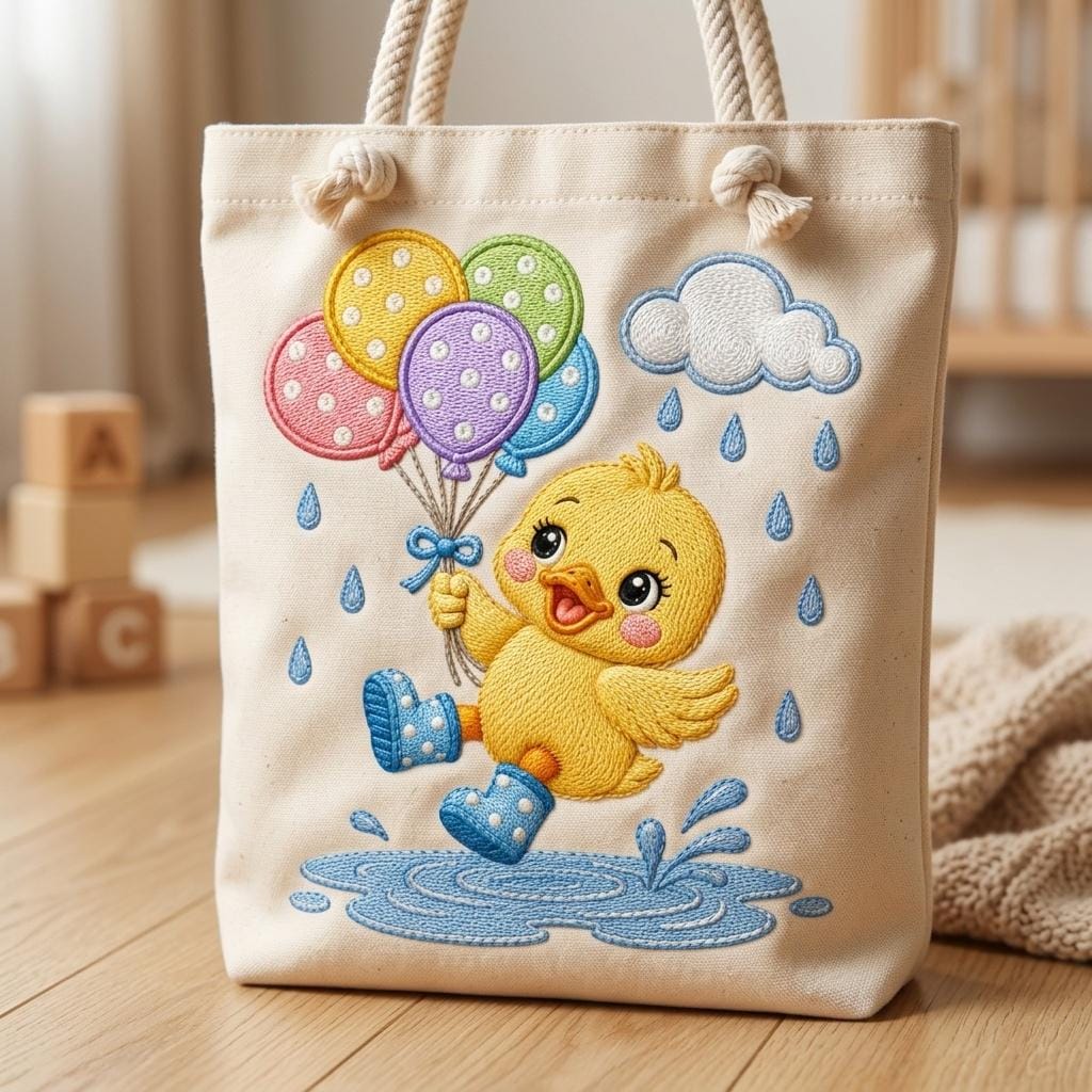 Rainbow Baby Duck Embroidery File, Duckling with Balloons and Rain Boots, Nursery Animal Stitch Pattern, 5 sizes, Digital Download - image 5