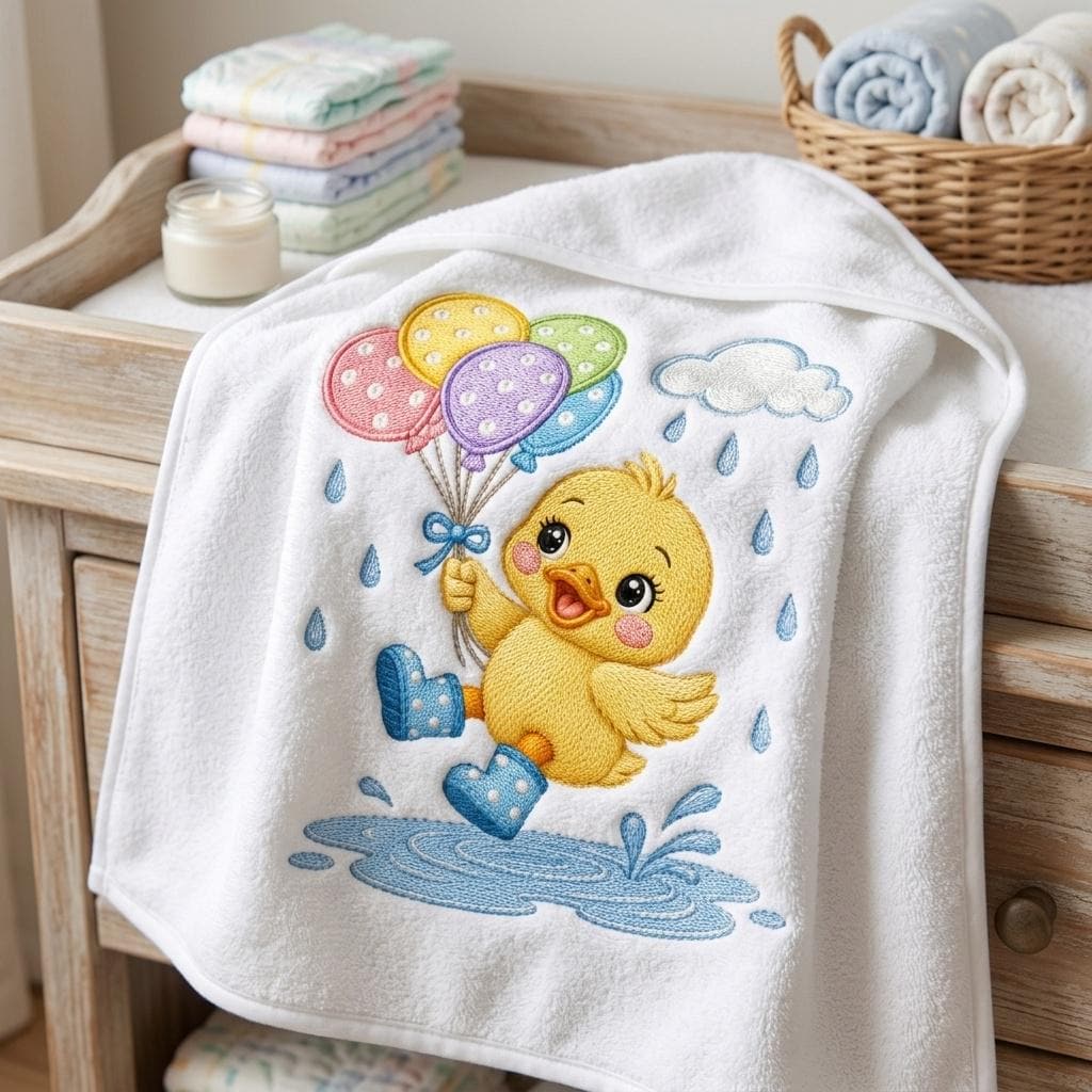 Rainbow Baby Duck Embroidery File, Duckling with Balloons and Rain Boots, Nursery Animal Stitch Pattern, 5 sizes, Digital Download - image 7