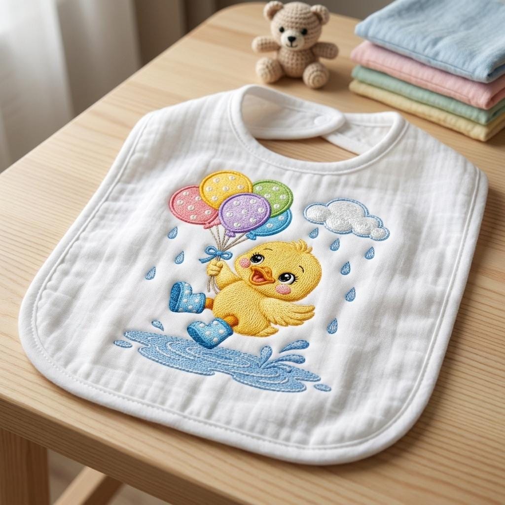 Rainbow Baby Duck Embroidery File, Duckling with Balloons and Rain Boots, Nursery Animal Stitch Pattern, 5 sizes, Digital Download - image 6