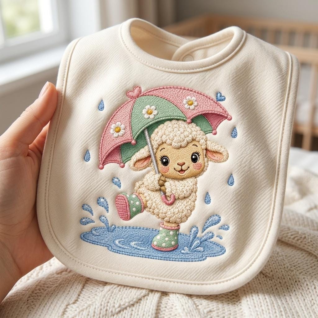 Cute Baby Sheep Embroidery Design, Sheep with Umbrella File, Rainy Day Lamb Stitch, Nursery Animal Embroidery, 5 sizes, Digital Download - image 7