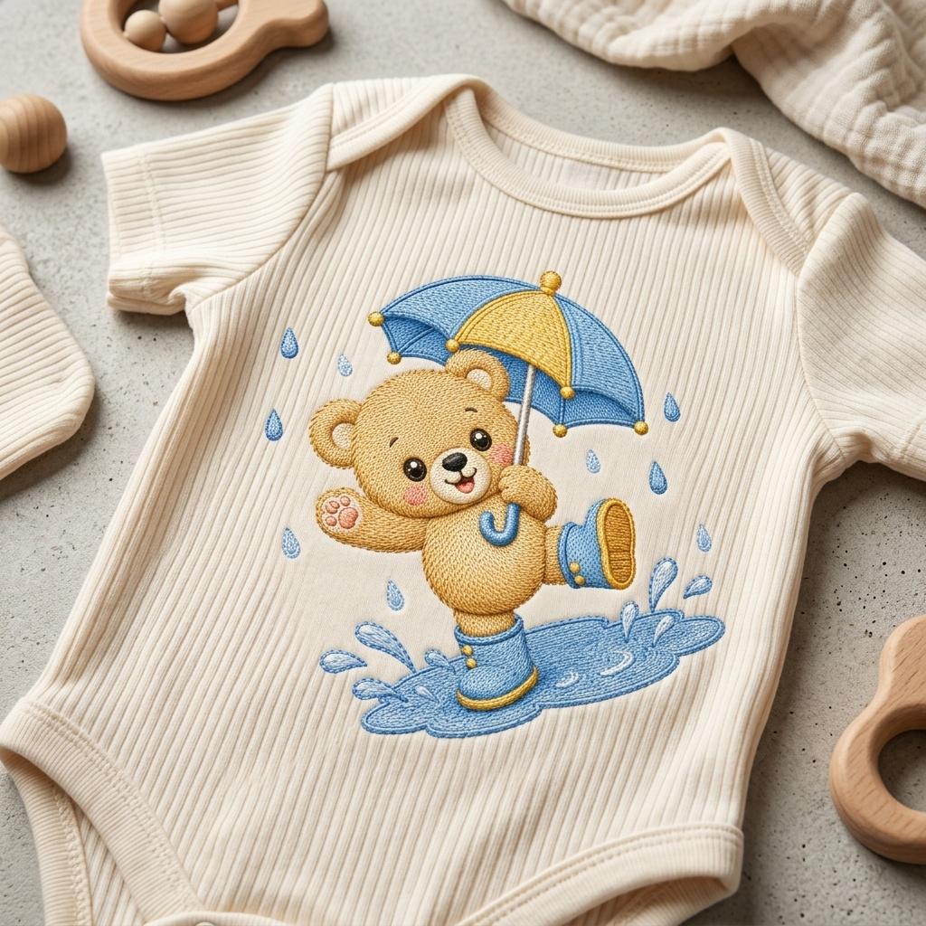 Cute Baby Bear Embroidery Design, Bear with Umbrella File, Rainy Day Bear Stitch, Nursery Animal Embroidery, 5 sizes, Digital Download - image 4