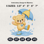 Cute Baby Bear Embroidery Design, Bear with Umbrella File, Rainy Day Bear Stitch, Nursery Animal Embroidery, 5 sizes, Digital Download