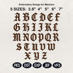 Gothic Monogram Alphabet Embroidery Design, Old English Letter Machine File, A-Z Initial Font, 5 Sizes, Digital Download