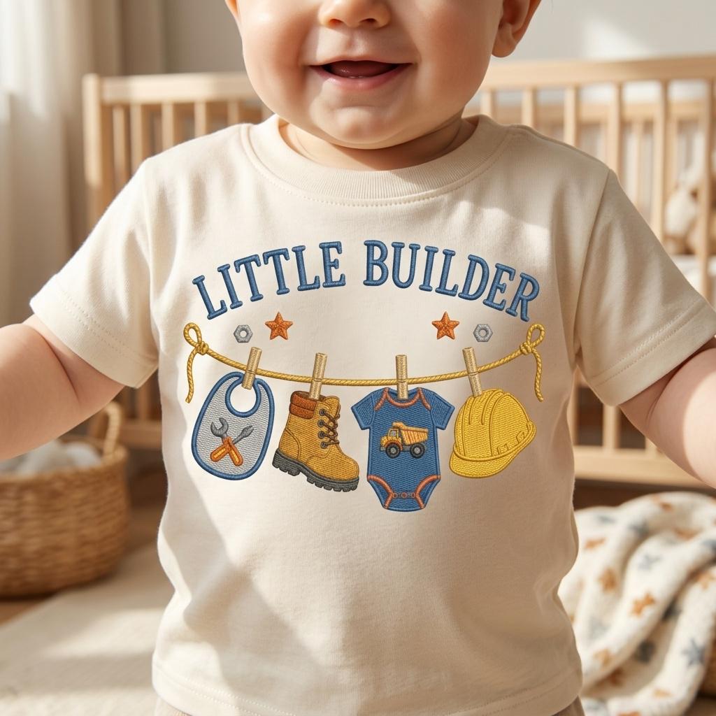 Little Builder Machine Embroidery Design, Construction Baby Clothesline Embroidery File, Builder Baby Shower, 5 sizes, Digital Download - image 3
