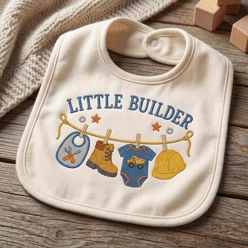 Little Builder Machine Embroidery Design, Construction Baby Clothesline Embroidery File, Builder Baby Shower, 5 sizes, Digital Download - image 5
