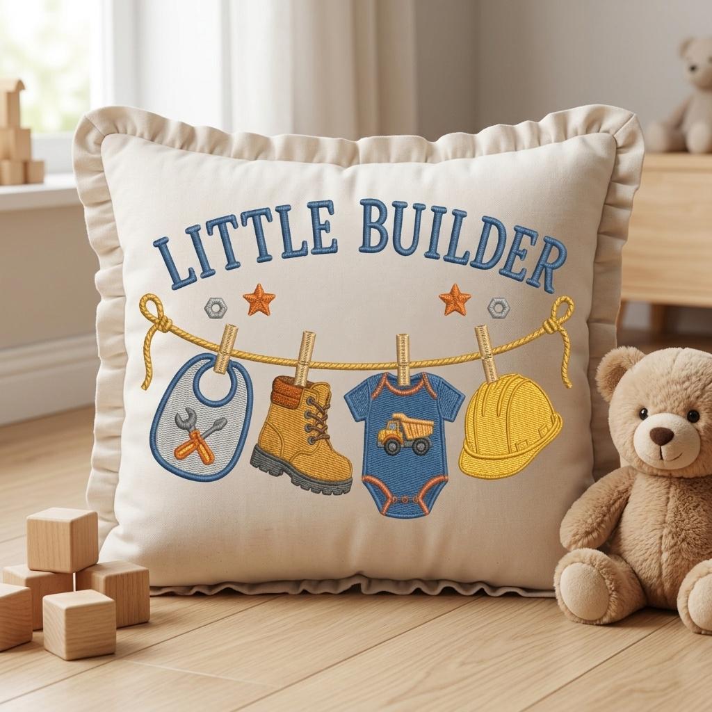 Little Builder Machine Embroidery Design, Construction Baby Clothesline Embroidery File, Builder Baby Shower, 5 sizes, Digital Download - image 6