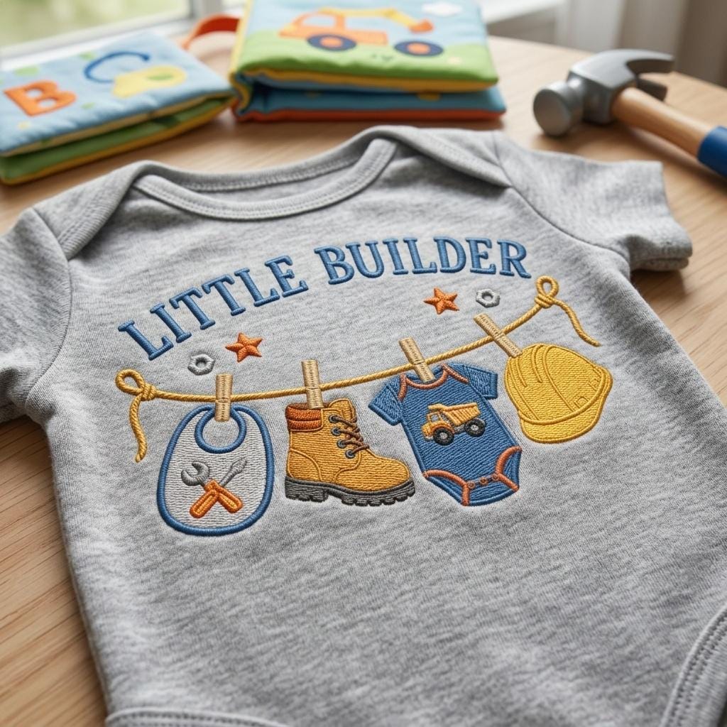 Little Builder Machine Embroidery Design, Construction Baby Clothesline Embroidery File, Builder Baby Shower, 5 sizes, Digital Download - image 7