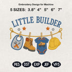 Little Builder Machine Embroidery Design, Construction Baby Clothesline Embroidery File, Builder Baby Shower, 5 sizes, Digital Download