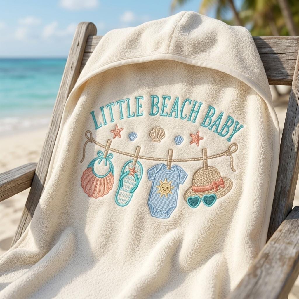 Little Beach Baby Machine Embroidery Design, Coastal Baby Clothesline Embroidery File, Summer Baby Shower Design, 5 sizes, Digital Download - image 4