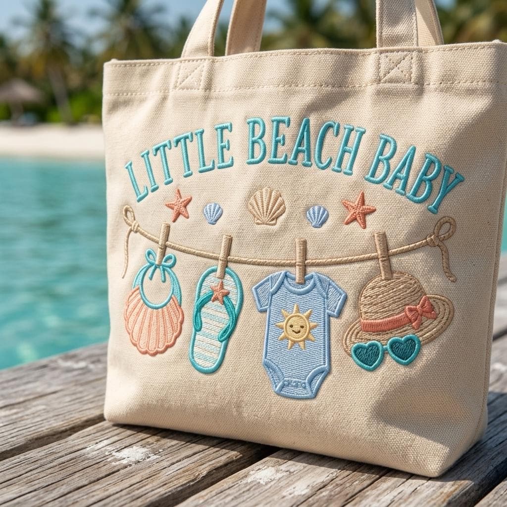 Little Beach Baby Machine Embroidery Design, Coastal Baby Clothesline Embroidery File, Summer Baby Shower Design, 5 sizes, Digital Download - image 5