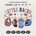 Little Racer Machine Embroidery Design, Racing Baby Clothesline Embroidery File, Race Car Baby Shower Design, 5 sizes, Digital Download