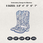 Cowboy Boots Embroidery Design, Chinoiserie Western Boots, Blue White Floral Cowgirl Boots, Vintage Western Machine Embroidery File