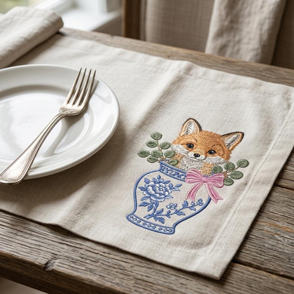 Fox Chinoiserie Vase Embroidery Design, Cute Woodland Animal Machine File, 5 Sizes, Digital Download - image 4