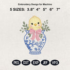 Chick Chinoiserie Vase Embroidery Design, Easter Baby Chick Machine File, 5 Sizes, Digital Download
