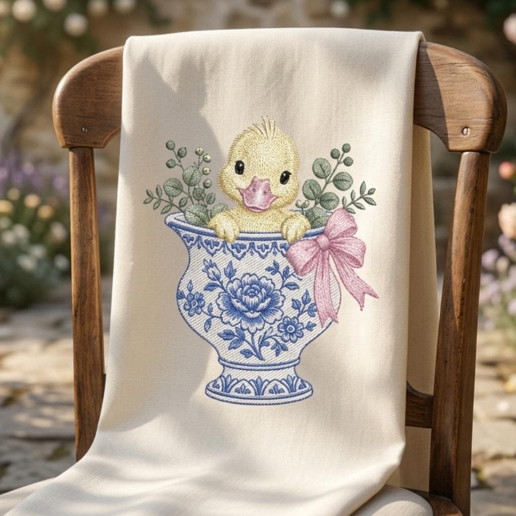 Duckling Chinoiserie Vase Embroidery Design, Cute Baby Duck Machine File, 5 Sizes, Digital Download - image 7