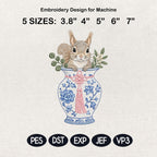 Squirrel Chinoiserie Vase Embroidery Design, Woodland Animal Machine File, 5 Sizes, Digital Download