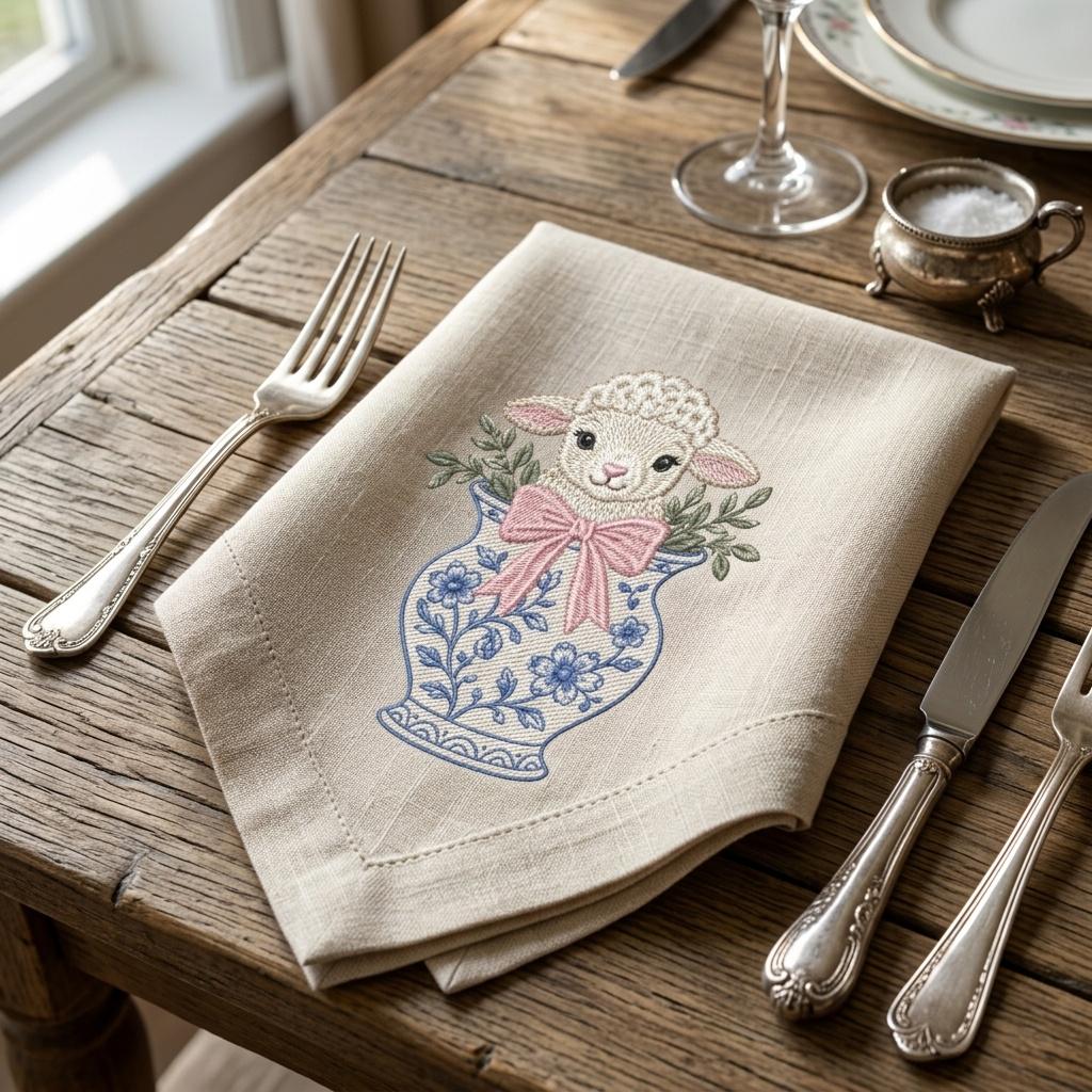 Lamb Chinoiserie Vase Embroidery Design, Cute Baby Sheep Machine File, 5 Sizes, Digital Download - image 4