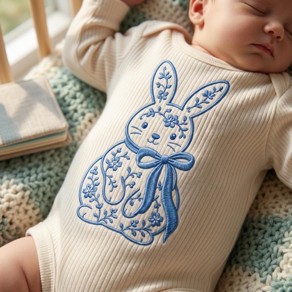 Chinoiserie Bunny Embroidery Design, Easter Rabbit With Bow Machine File, 5 Sizes Digital Download - image 3