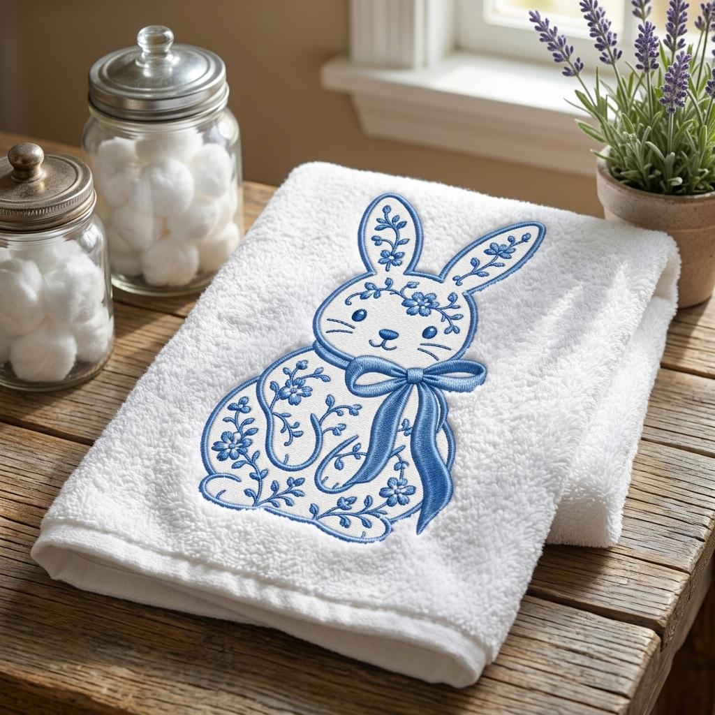 Chinoiserie Bunny Embroidery Design, Easter Rabbit With Bow Machine File, 5 Sizes Digital Download - image 4