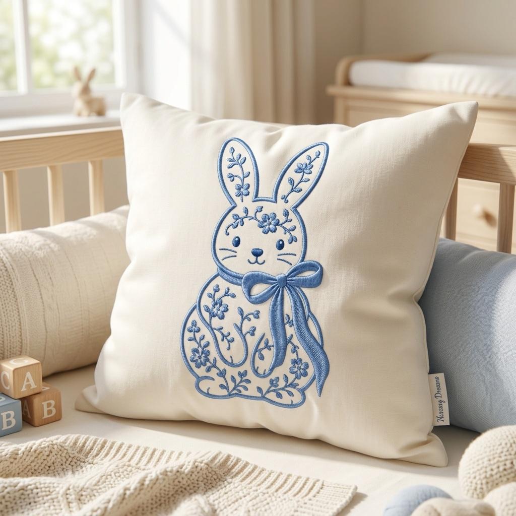 Chinoiserie Bunny Embroidery Design, Easter Rabbit With Bow Machine File, 5 Sizes Digital Download - image 5