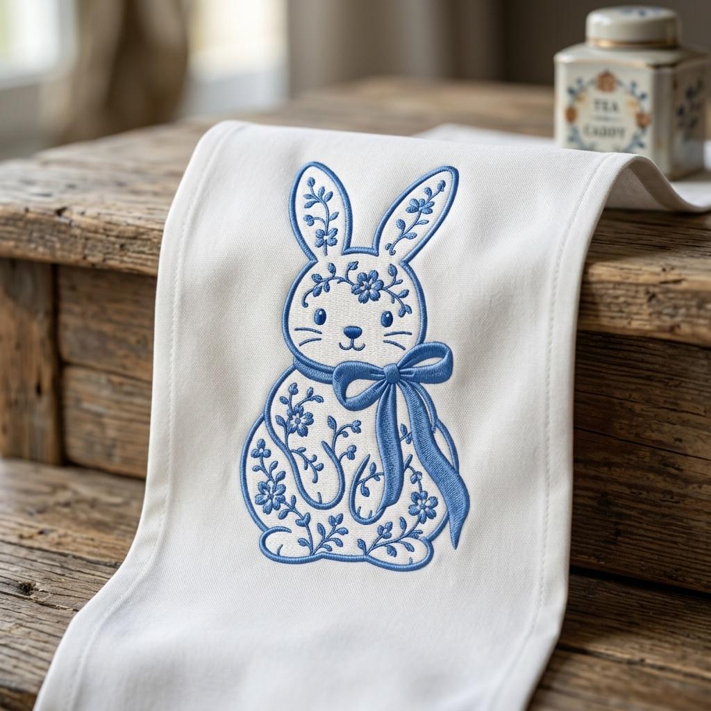 Chinoiserie Bunny Embroidery Design, Easter Rabbit With Bow Machine File, 5 Sizes Digital Download - image 7