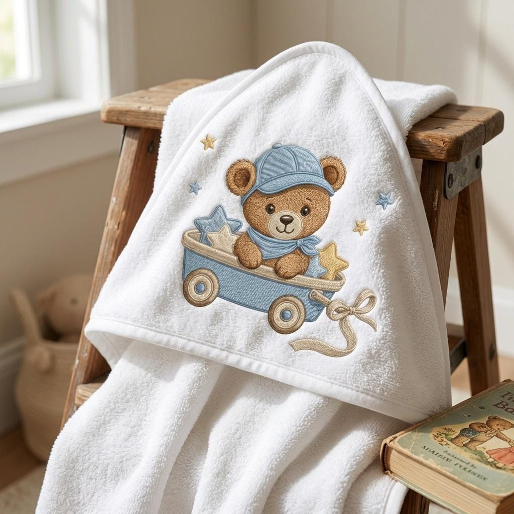 Teddy Bear Wagon Embroidery Design, Cute Baby Boy Bear Cart Machine Embroidery File, Nursery Pattern, 5 sizes, Digital Download - image 4
