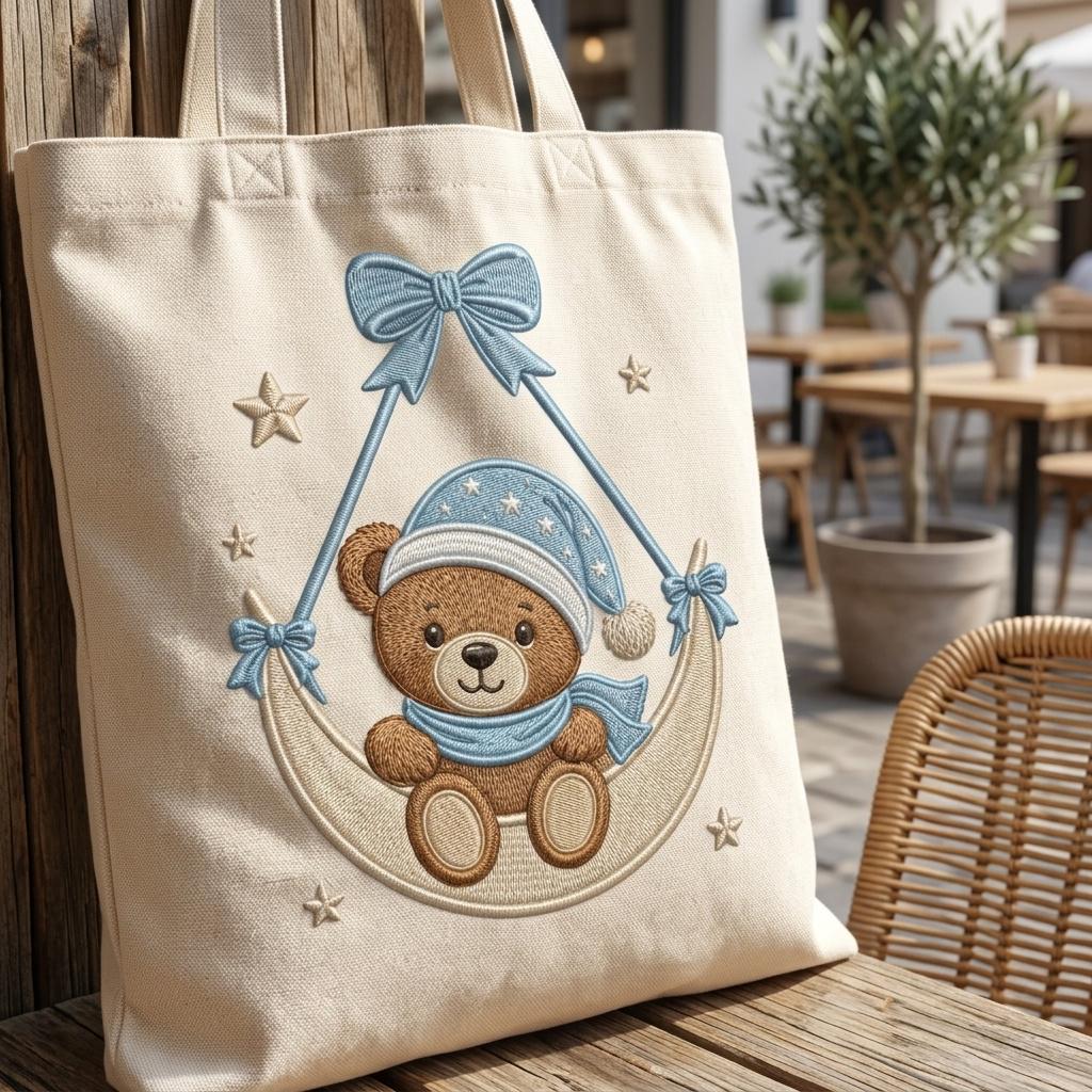 Sleeping Teddy Bear Moon Embroidery Design, Baby Boy Nursery Machine Embroidery File, Cute Bear Pattern, 5 sizes, Digital Download - image 6