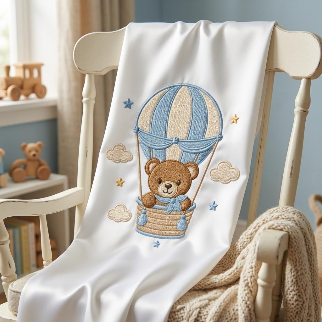 Teddy Bear Hot Air Balloon Embroidery Design, Baby Boy Nursery Machine Embroidery File, 5 sizes, Digital Download - image 7