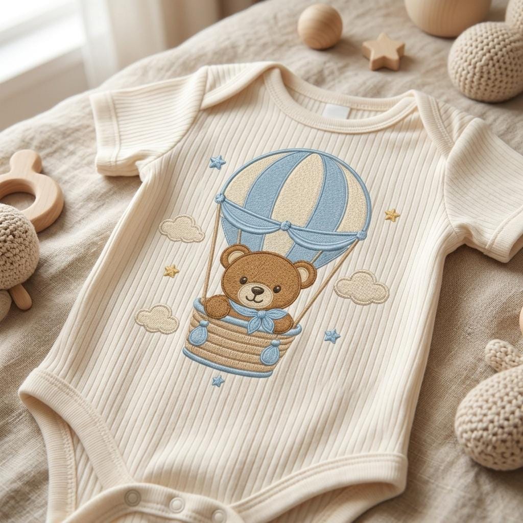 Teddy Bear Hot Air Balloon Embroidery Design, Baby Boy Nursery Machine Embroidery File, 5 sizes, Digital Download - image 4