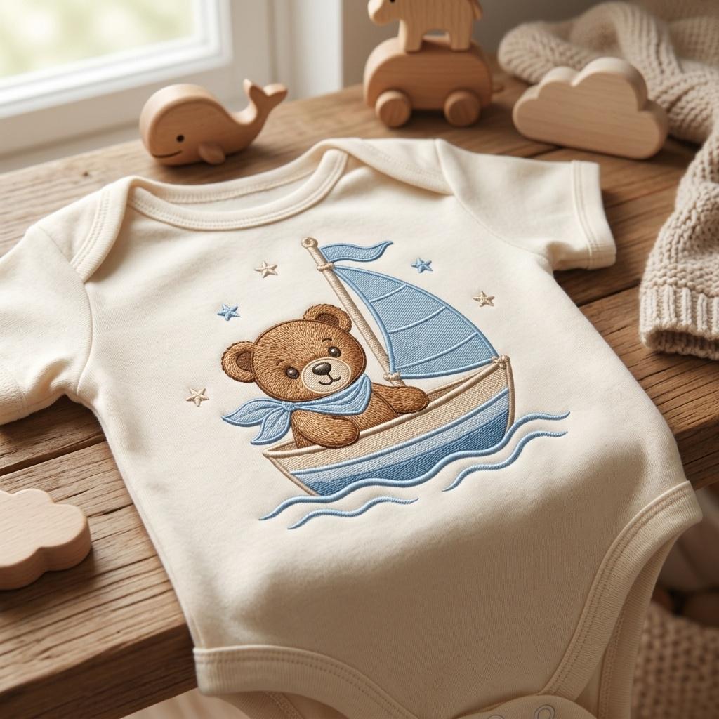Teddy Bear Sailboat Embroidery Design, Nautical Baby Boy Machine Embroidery File, Nursery Pattern, 5 sizes, Digital Download - image 4