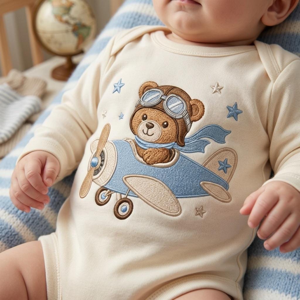 Aviator Teddy Bear Airplane Embroidery Design, Baby Boy Pilot Machine Embroidery File, Nursery Pattern, 5 sizes, Digital Download - image 4