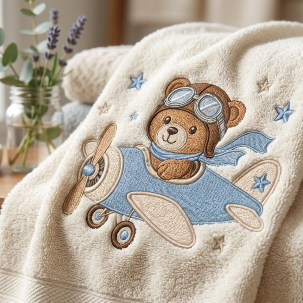 Aviator Teddy Bear Airplane Embroidery Design, Baby Boy Pilot Machine Embroidery File, Nursery Pattern, 5 sizes, Digital Download - image 5