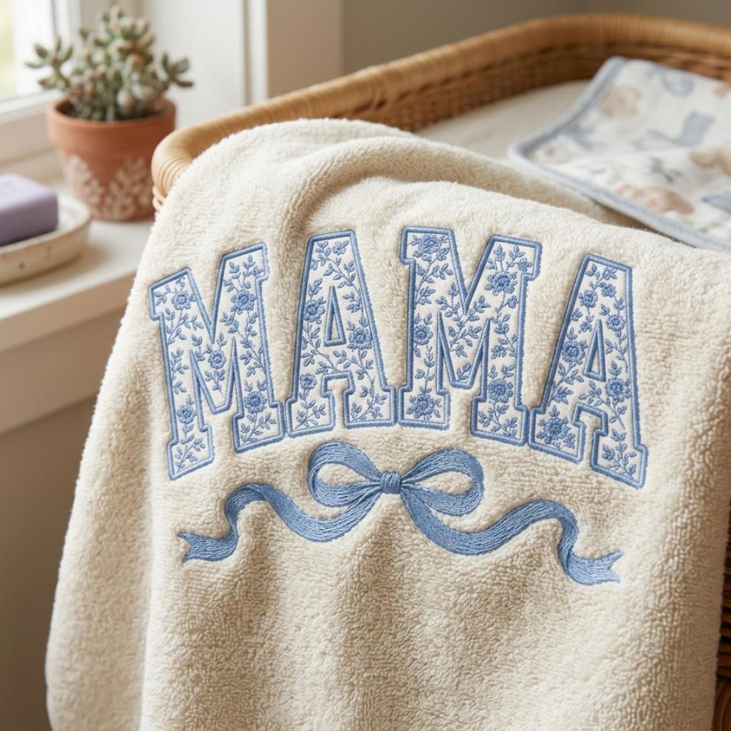Blue Floral Mama Embroidery Design, Toile Mom Bow Machine Embroidery File, Mother’s Day Pattern, 5 sizes, Digital Download - image 5
